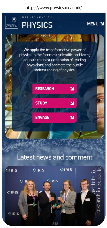 Mockup of Department of Physics OU website