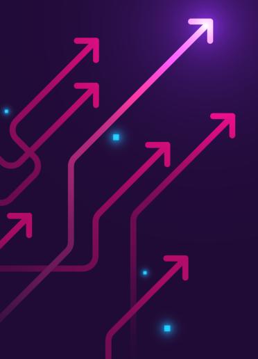 Glow up arrows circuit on dark purple background