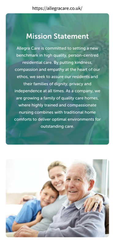 Allegra care website presented on a mobile device