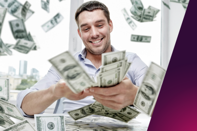 A man throwing money into the camera's perspective
