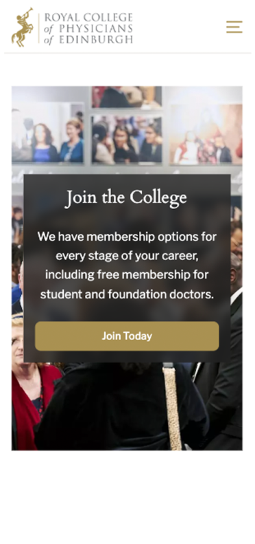 RCPE mobile screen promoting College membership with message encouraging students and doctors to join