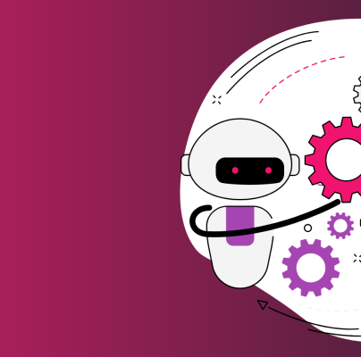 Illustration of a robot and person assembling gears inside a human head silhouette