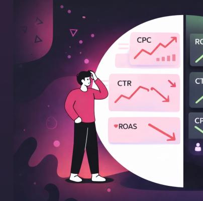 Illustration comparing human vs AI analysis of marketing metrics
