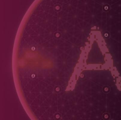 Pixelated AI text inside a glowing circular frame with interconnected user nodes representing an artificial intelligence network.