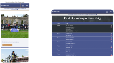 Mockup of Badminton Horse Trials website displayed on a tablet and mobile devices