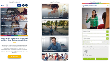 Mockup of International House website displayed on a three mobile devices