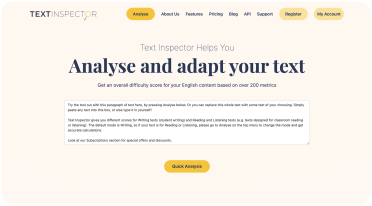 Mockup of Text Inspector website