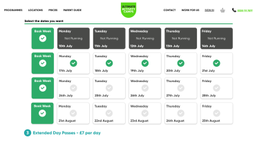 Mockup of Ultimate activity schedule on their website