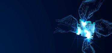 Futuristic glowing blue jigsaw puzzle game