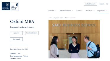 Mockup of Said Business school course page