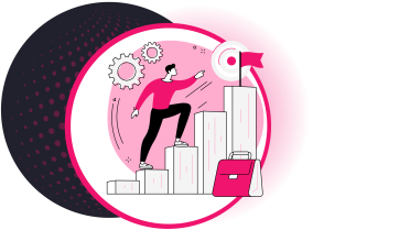 Progress Towards Goals Illustration An illustration of a person climbing a series of ascending steps toward a target with a flag