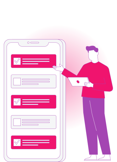 Digital task management illustration An illustrated figure presenting a large smartphone screen with a checklist interface