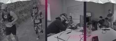 Versantus team in action – from endurance runs to tech collaboration and mentoring Versantus team members shown running a race, collaborating in the office, and mentoring younger colleagues in a tech workspace