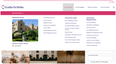 Explore wedding venues by style, size, and location on Guides for Brides Desktop view of the Guides for Brides wedding venue search page