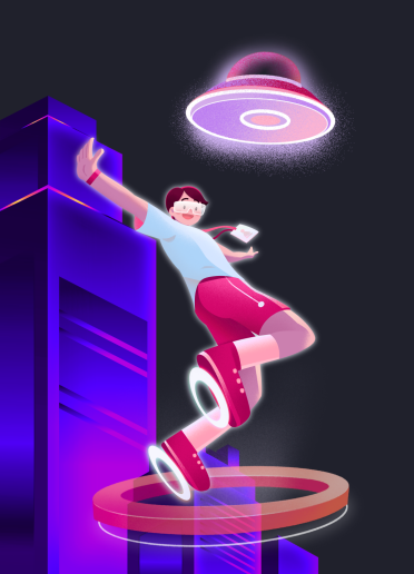 Leaping into the Future: Augmented Reality Adventure in a Neon Metropolis Illustration of a futuristic character with smart glasses