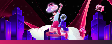 Immersive Digital Future Futuristic illustration of a person jumping with a VR headset