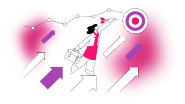 A dynamic illustration of a person holding a briefcase and reaching forward, symbolising progress and ambition