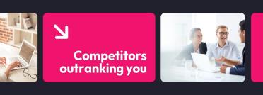 Marketing banner reading Competitors outranking you beside professionals collaborating on laptop